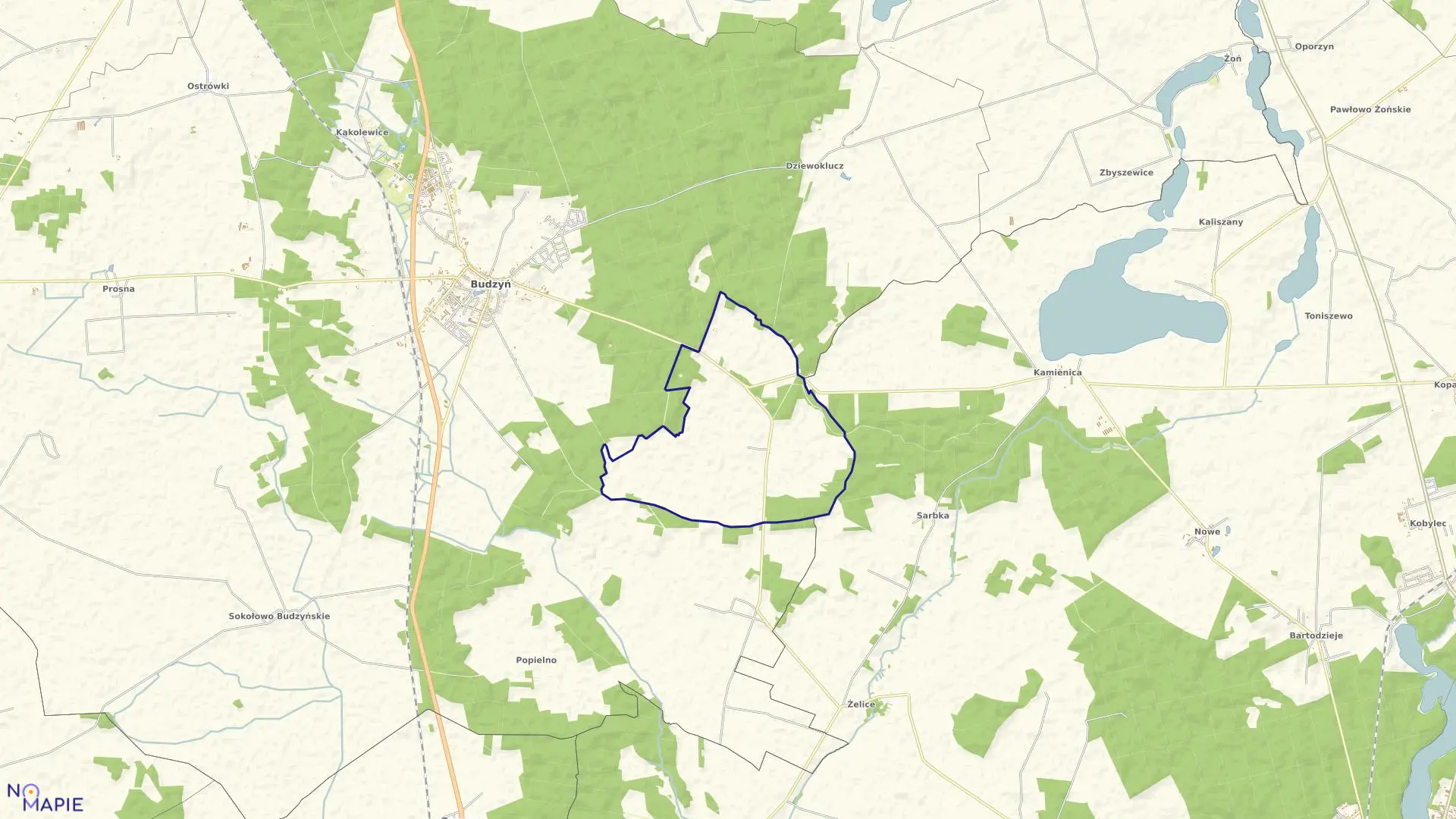 Mapa obrębu Brzekiniec w gminie Budzyń