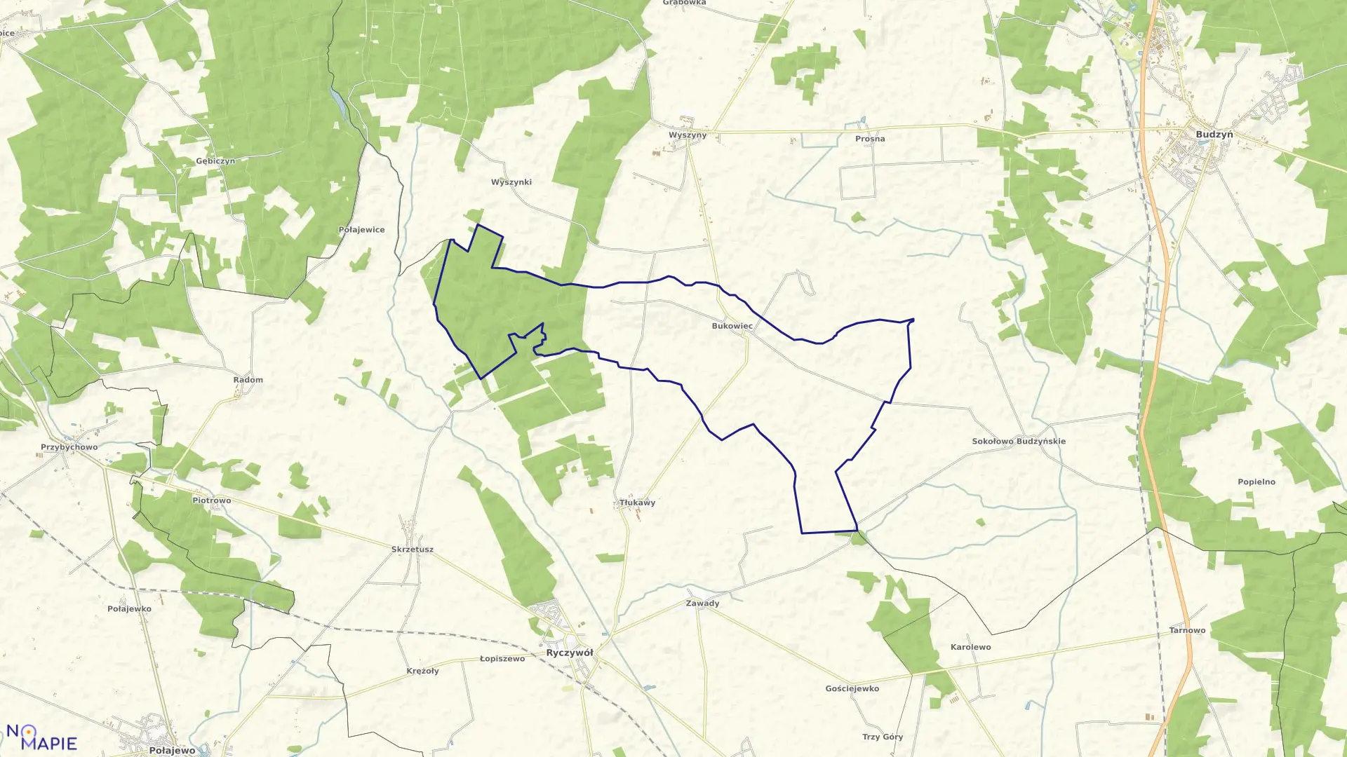 Mapa obrębu Bukowiec w gminie Budzyń
