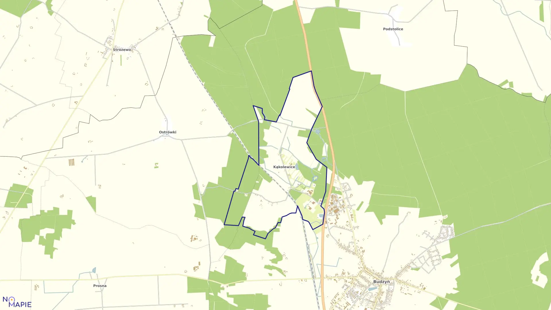 Mapa obrębu Kąkolewice w gminie Budzyń