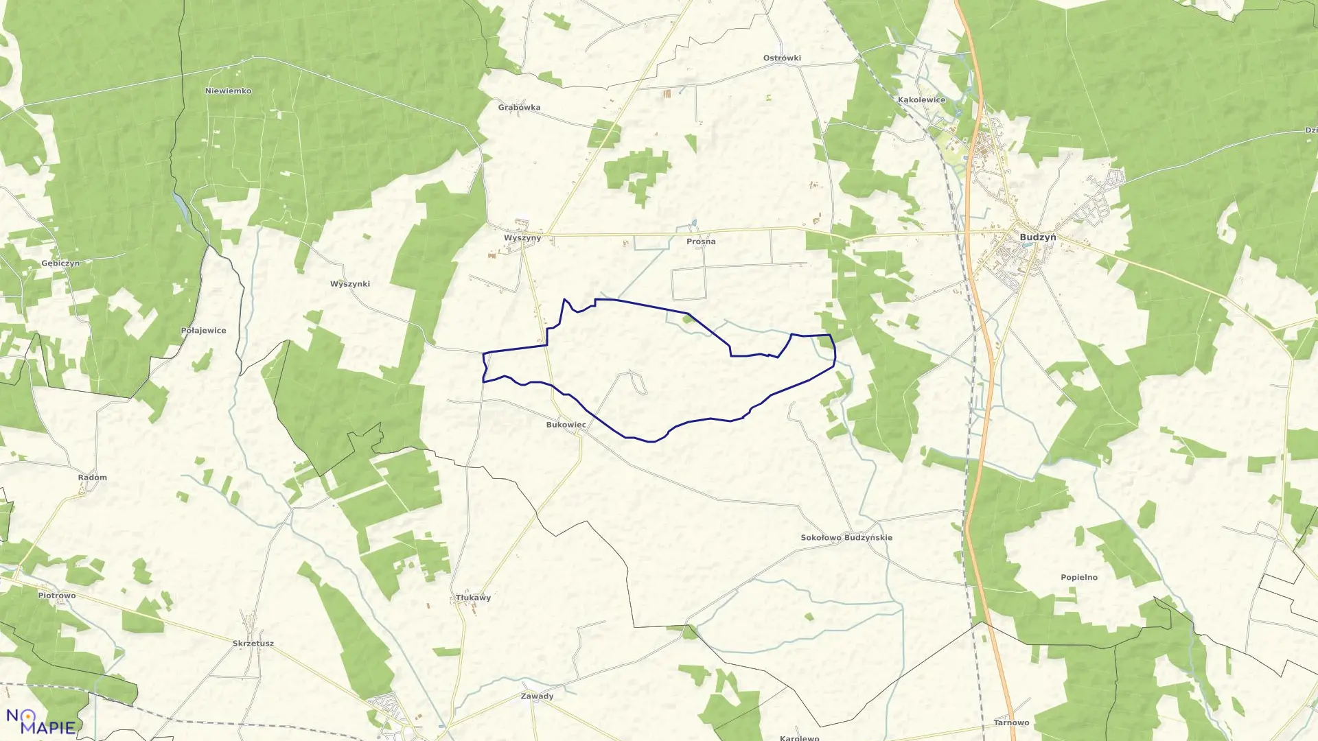 Mapa obrębu Nowa Wieś Wyszyńska w gminie Budzyń
