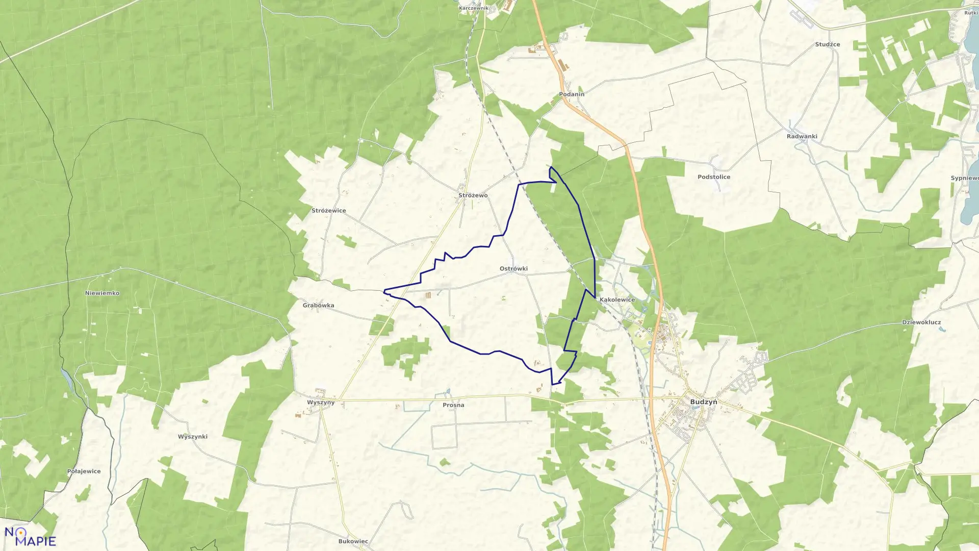 Mapa obrębu Ostrówki w gminie Budzyń